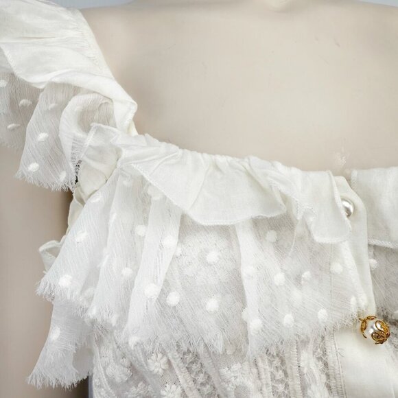 THE KOOPLES Feminine Embroidered Whiteโ Ruffled Crop Sheer Blouse Frilled Top S - Picture 9 of 14
